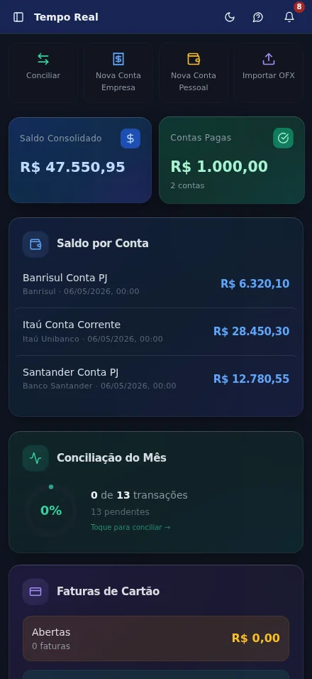 Dashboard mobile do PlugContas