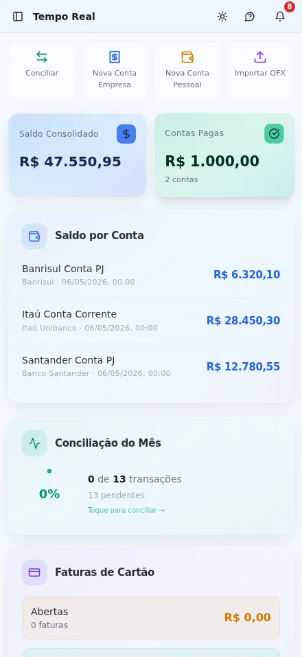 Dashboard mobile tema claro