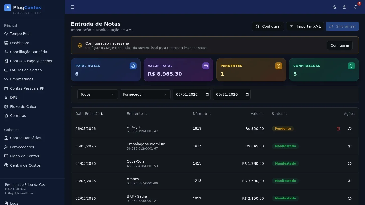 Entrada de Notas Fiscais: importação XML e sincronização SEFAZ
